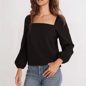 Madewell Crepe Square-Neck Puff-Sleeve Top